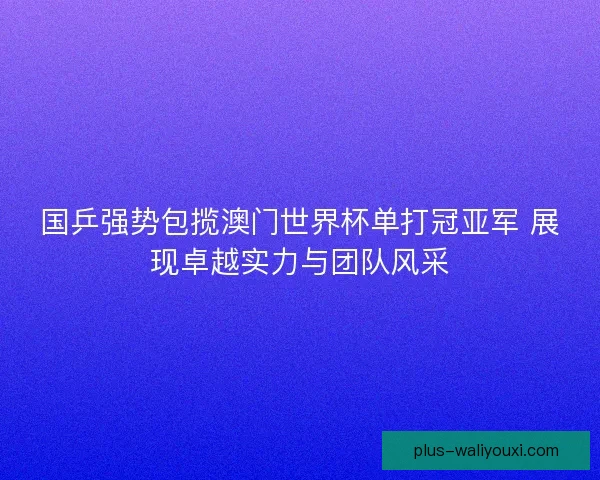 国乒强势包揽澳门世界杯单打冠亚军 展现卓越实力与团队风采